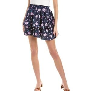 Draper James Navy Floral Smocked Tiered‎ Mini Skirt XL Summer Ruffle Lightweight